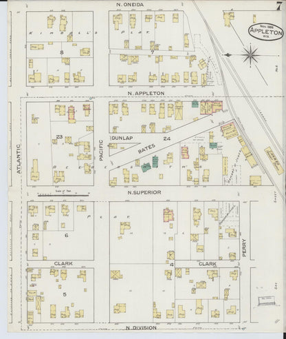 Sanborn Fire Insurance Map from Appleton, Outagamie County, Wisconsin (1886), Sheet #0007 - Complete Map Set gallery image, historic Sanborn map, vintage wall art, Wisconsin Wisconsin