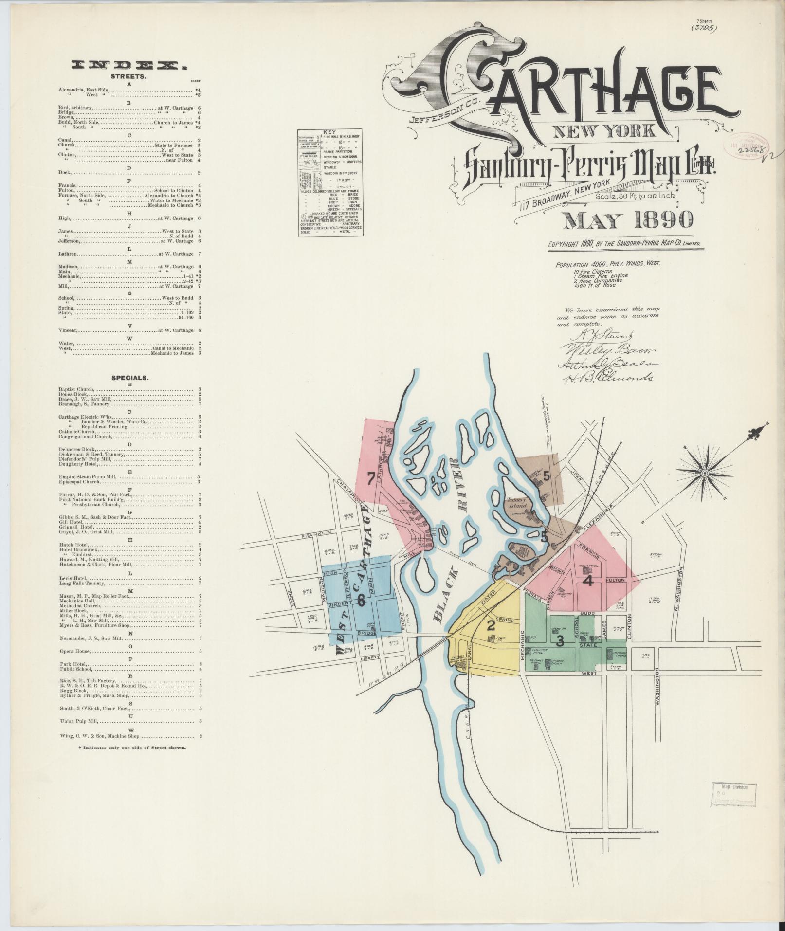 Sanborn Fire Insurance Map from Carthage, Jefferson County, New York. (1890) – Historic Sanborn Fire Insurance Map Print