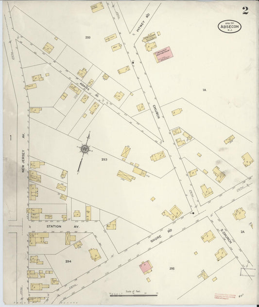 Sanborn Fire Insurance Map from Absecon, Atlantic County, New Jersey (1911), Sheet #0002 - Historic Sanborn Fire Insurance Map Print, vintage old map wall art, antique decor, genealogy gift, New Jersey New Jersey map