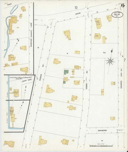 Sanborn Fire Insurance Map from Islip, Suffolk County, New York (1909), Sheet #0006 - Historic Sanborn Fire Insurance Map Print, vintage old map wall art, antique decor, genealogy gift, New York New York map