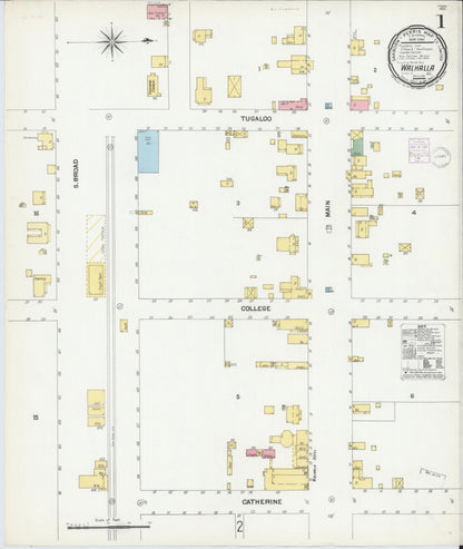 Sanborn Fire Insurance Map from Walhalla, Oconee County, South Carolina (1901), Sheet #0001 - Complete Map Set gallery image, historic Sanborn map, vintage wall art, South Carolina South Carolina