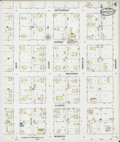 Sanborn Fire Insurance Map from Kirksville, Adair County, Missouri (1891), Sheet #0004 - Complete Map Set gallery image, historic Sanborn map, vintage wall art, Missouri Missouri