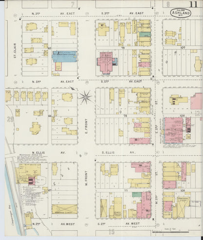 Sanborn Fire Insurance Map from Ashland, Ashland County, Wisconsin (1895), Sheet #0011 - Historic Sanborn Fire Insurance Map Print, vintage old map wall art, antique decor, genealogy gift, Wisconsin Wisconsin map
