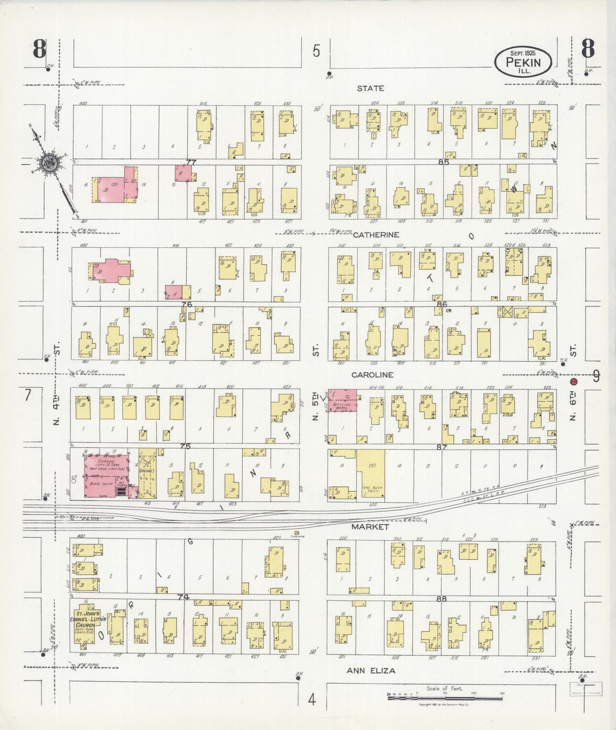 Sanborn Fire Insurance Map from Pekin, Tazewell County, Illinois (1925), Sheet #0008 - Complete Map Set gallery image, historic Sanborn map, vintage wall art, Illinois Illinois