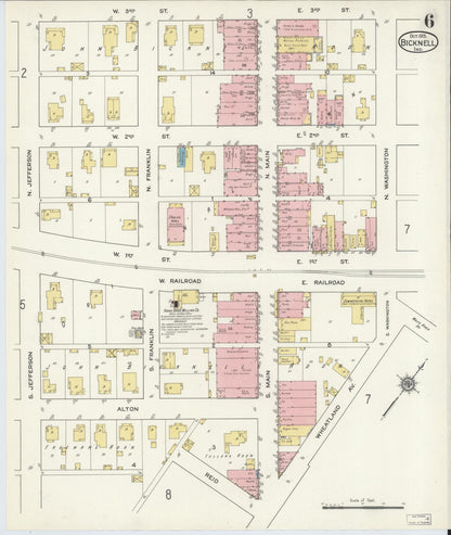 Sanborn Fire Insurance Map from Bicknell, Knox County, Indiana (1915), Sheet #0006 - Historic Sanborn Fire Insurance Map Print, vintage old map wall art, antique decor, genealogy gift, Indiana Indiana map