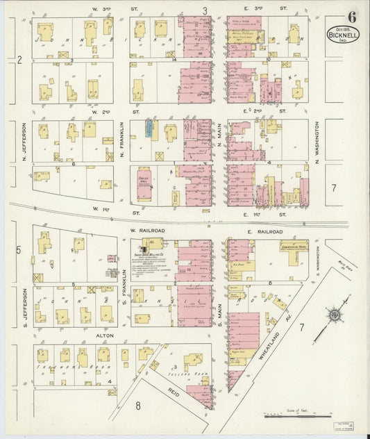 Sanborn Fire Insurance Map from Bicknell, Knox County, Indiana (1915), Sheet #0006 - Historic Sanborn Fire Insurance Map Print, vintage old map wall art, antique decor, genealogy gift, Indiana Indiana map