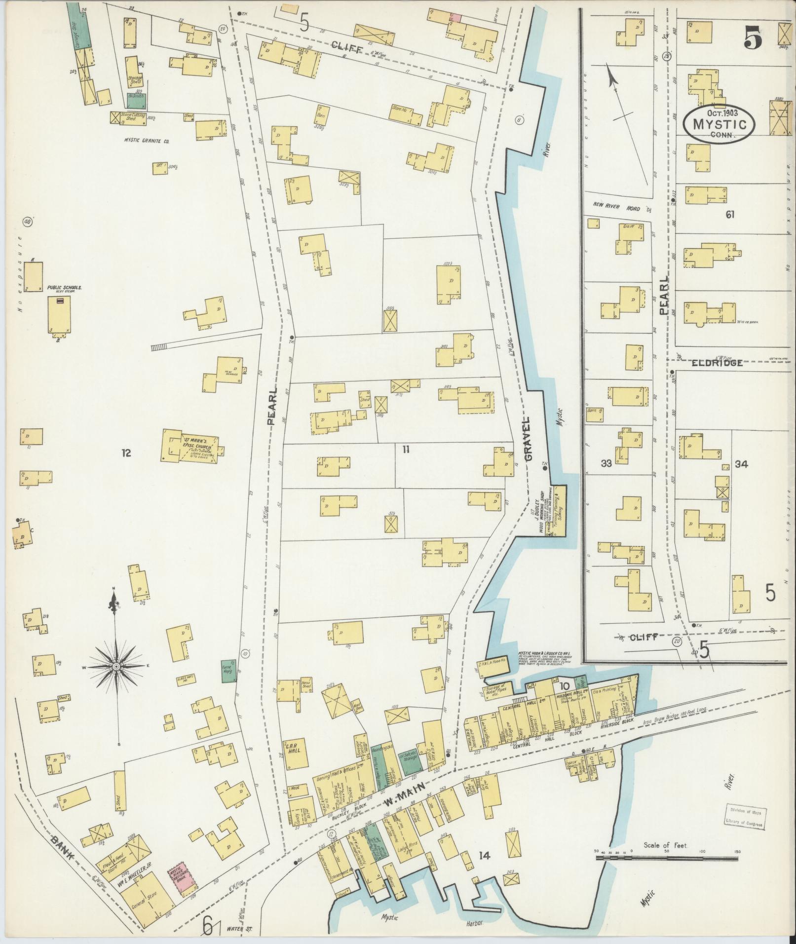 Sanborn Fire Insurance Map from Mystic, New London County, Connecticut (1903), Sheet #0005 - Complete Map Set gallery image, historic Sanborn map, vintage wall art, Connecticut Connecticut