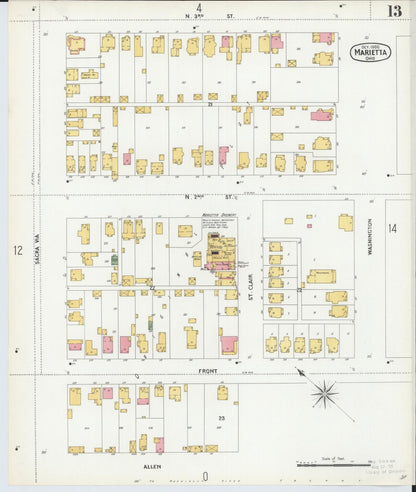 Sanborn Fire Insurance Map from Marietta, Washington County, Ohio (1900), Sheet #0013 - Historic Sanborn Fire Insurance Map Print, vintage old map wall art, antique decor, genealogy gift, Ohio Ohio map