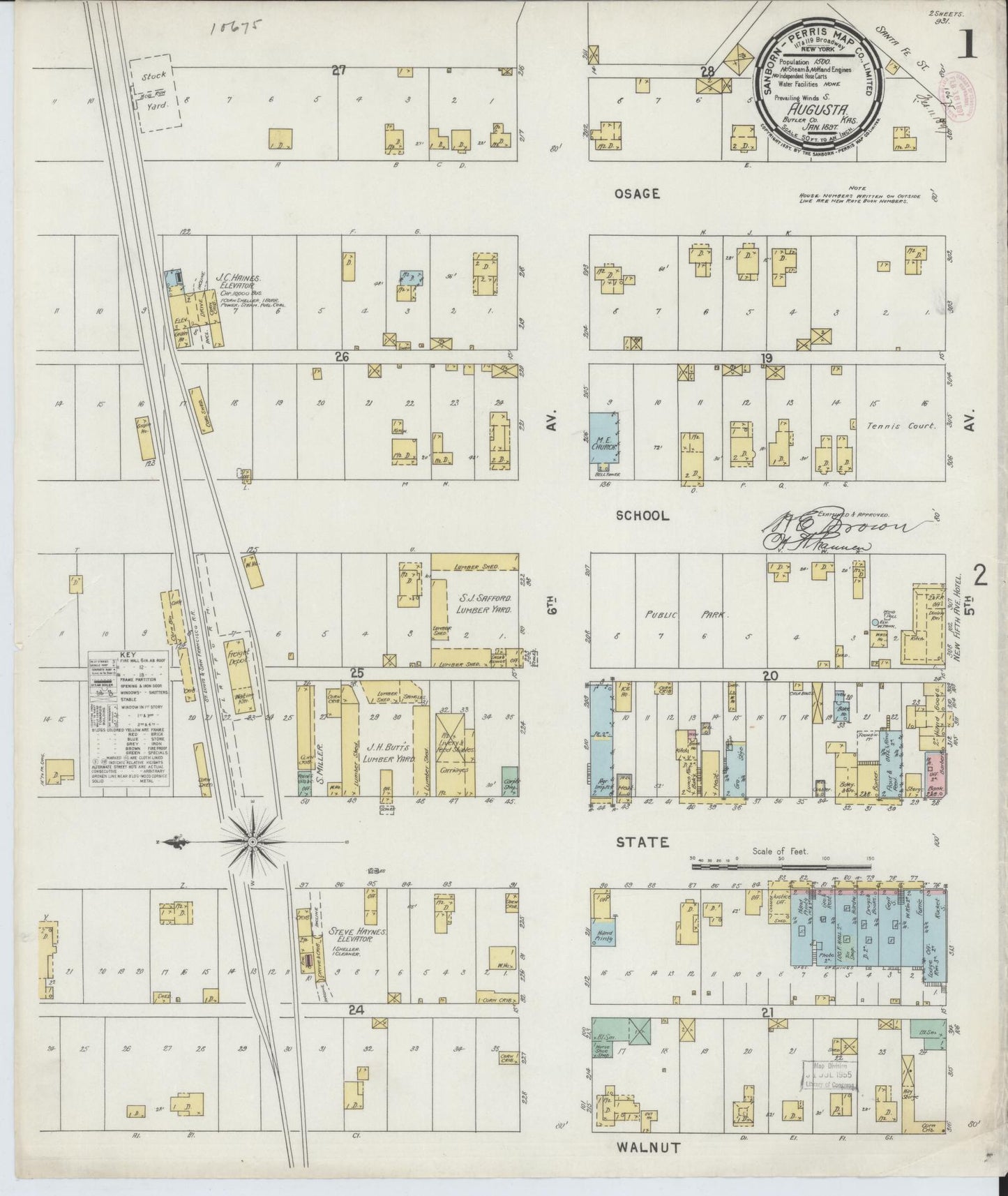 Sanborn Fire Insurance Map from Augusta, Butler County, Kansas (1897), Sheet #0001 - Historic Sanborn Fire Insurance Map Print, vintage old map wall art, antique decor, genealogy gift, Kansas Kansas map