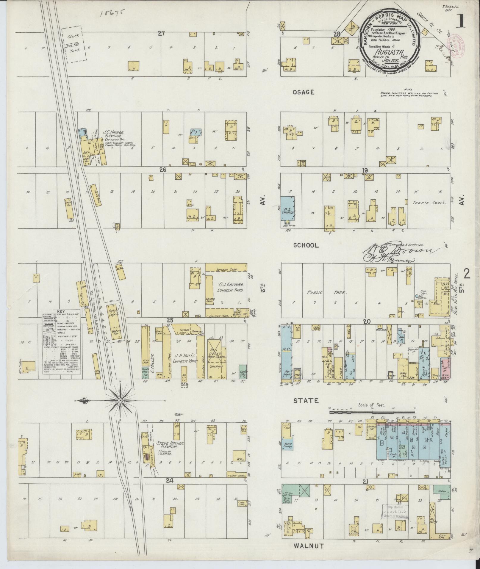 Sanborn Fire Insurance Map from Augusta, Butler County, Kansas (1897), Sheet #0001 - Historic Sanborn Fire Insurance Map Print, vintage old map wall art, antique decor, genealogy gift, Kansas Kansas map