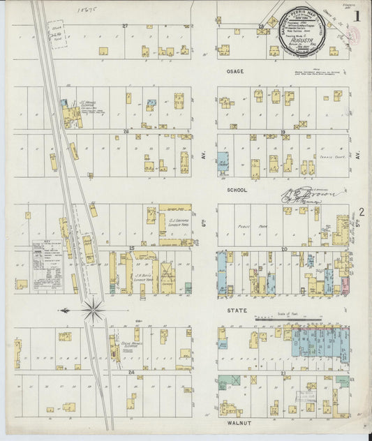 Sanborn Fire Insurance Map from Augusta, Butler County, Kansas (1897), Sheet #0001 - Historic Sanborn Fire Insurance Map Print, vintage old map wall art, antique decor, genealogy gift, Kansas Kansas map