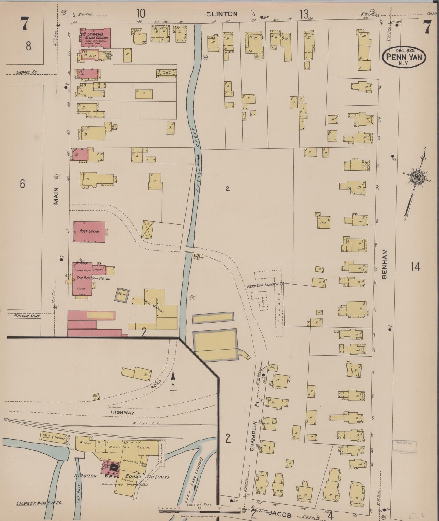 Sanborn Fire Insurance Map from Penn Yan, Yates County, New York (1922), Sheet #0007 - Complete Map Set gallery image, historic Sanborn map, vintage wall art, New York New York