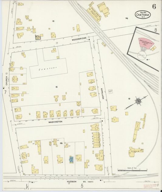 Sanborn Fire Insurance Map from Chatham, Columbia County, New York (1910), Sheet #0006 - Historic Sanborn Fire Insurance Map Print, vintage old map wall art, antique decor, genealogy gift, New York New York map