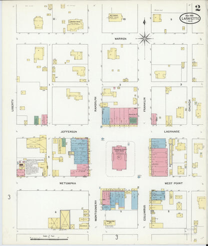 Sanborn Fire Insurance Map from Lafayette, Chambers County, Alabama (1909), Sheet #0002 - Complete Map Set gallery image, historic Sanborn map, vintage wall art, Alabama Alabama
