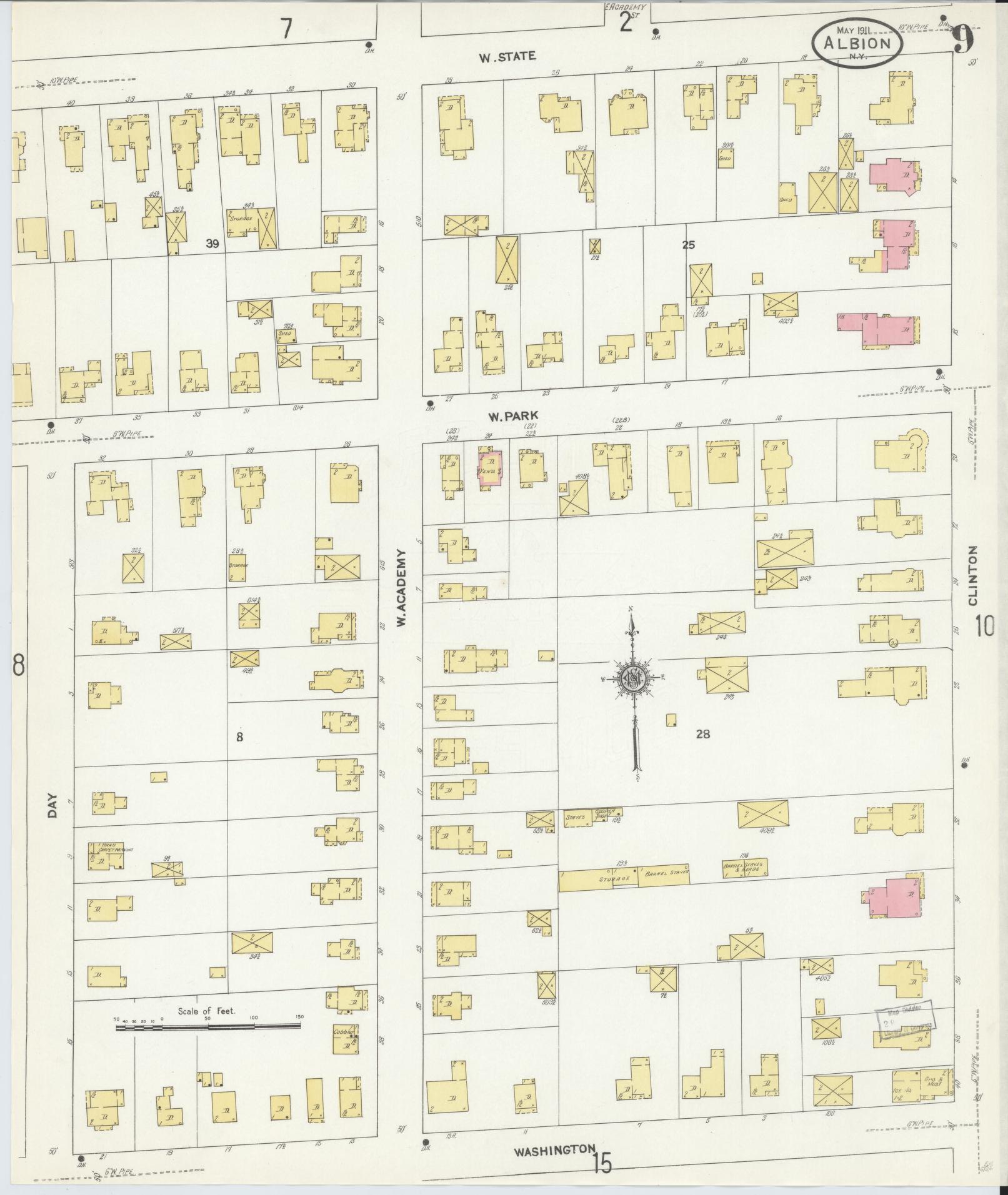 Sanborn Fire Insurance Map from Albion, Orleans County, New York (1911), Sheet #0009 - Complete Map Set gallery image, historic Sanborn map, vintage wall art, New York New York