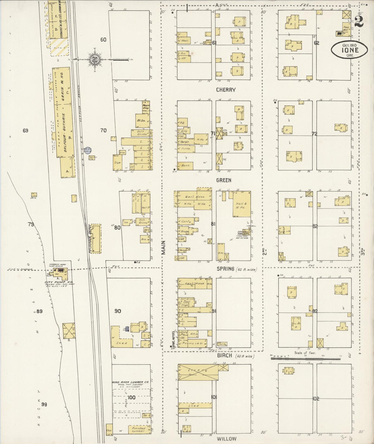 Sanborn Fire Insurance Map from Ione, Morrow County, Oregon (1910), Sheet #0002 - Historic Sanborn Fire Insurance Map Print, vintage old map wall art, antique decor, genealogy gift, Oregon Oregon map