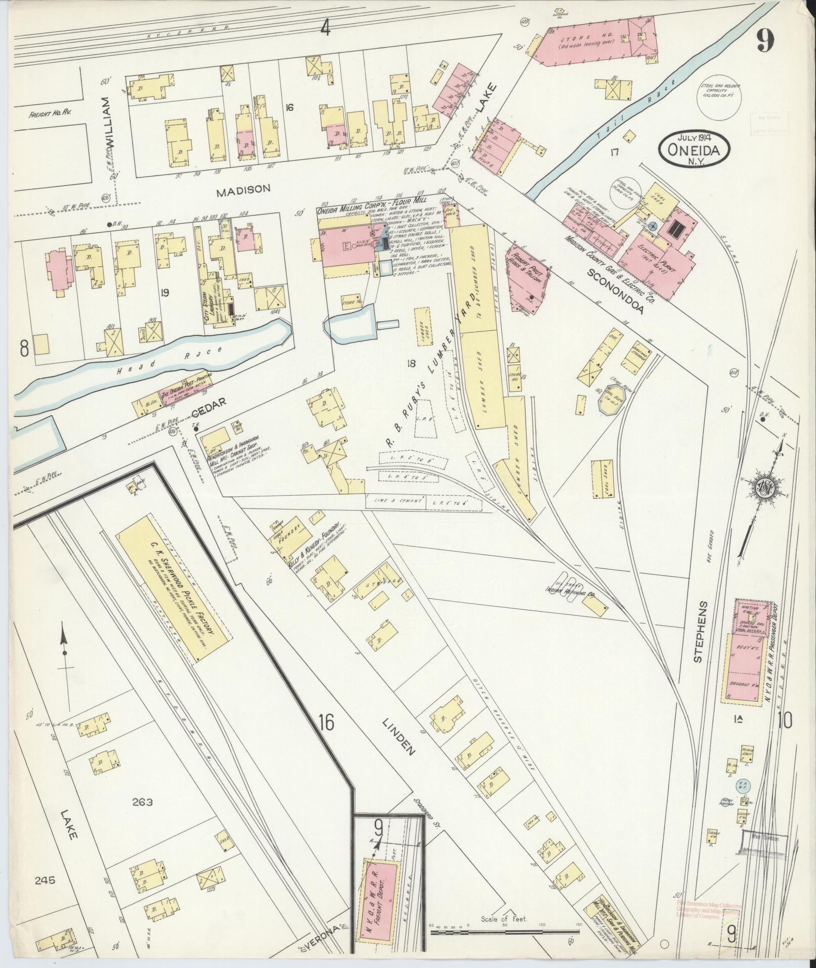 Sanborn Fire Insurance Map from Oneida, Madison County, New York (1914), Sheet #0009 - Complete Map Set gallery image, historic Sanborn map, vintage wall art, New York New York