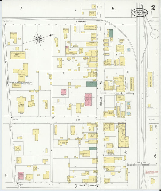 Sanborn Fire Insurance Map from Scranton, Jackson County, Mississippi (1909), Sheet #0002 - Historic Sanborn Fire Insurance Map Print, vintage old map wall art, antique decor, genealogy gift, Mississippi Mississippi map
