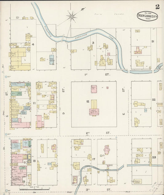 Sanborn Fire Insurance Map from Deer Lodge, Powell County, Montana (1888), Sheet #0002 - Historic Sanborn Fire Insurance Map Print, vintage old map wall art, antique decor, genealogy gift, Montana Montana map