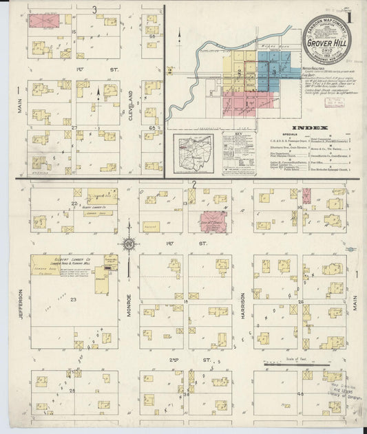 Sanborn Fire Insurance Map from Grover Hill, Paulding County, Ohio (1913), Sheet #0001 - Historic Sanborn Fire Insurance Map Print, vintage old map wall art, antique decor, genealogy gift, Ohio Ohio map