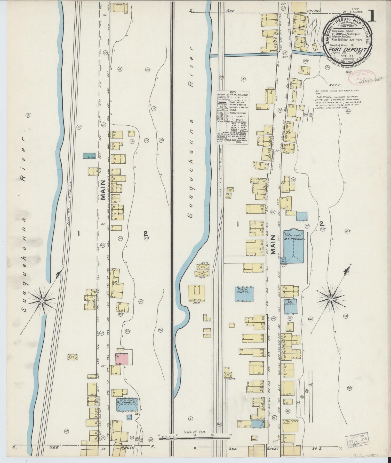 Sanborn Fire Insurance Map from Port Deposit, Cecil County, Maryland (1891), Sheet #0001 - Complete Map Set gallery image, historic Sanborn map, vintage wall art, Maryland Maryland