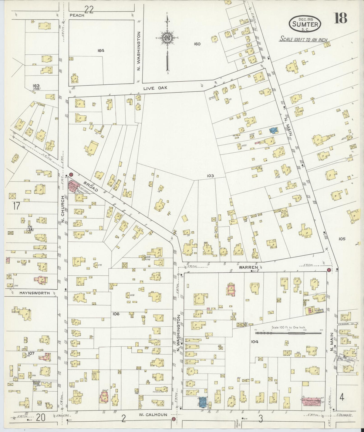 Sanborn Fire Insurance Map from Sumter, Sumter County, South Carolina (1915), Sheet #0018 - Complete Map Set gallery image, historic Sanborn map, vintage wall art, South Carolina South Carolina