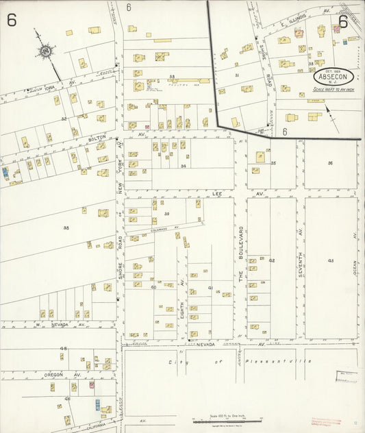 Sanborn Fire Insurance Map from Absecon, Atlantic County, New Jersey (1923), Sheet #0006 - Historic Sanborn Fire Insurance Map Print, vintage old map wall art, antique decor, genealogy gift, New Jersey New Jersey map