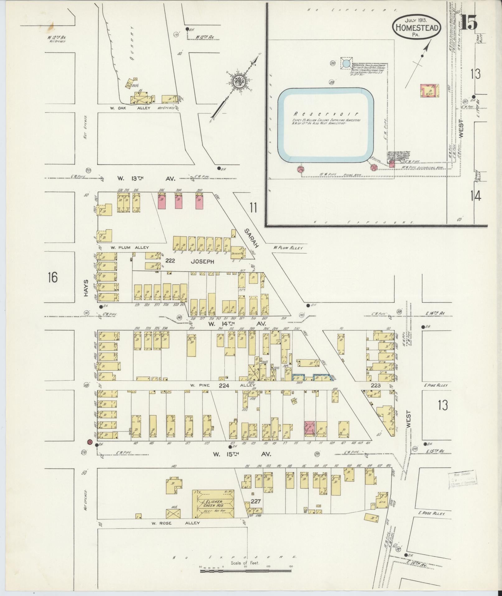 Sanborn Fire Insurance Map from Homestead, Allegheny County, Pennsylvania (1913), Sheet #0015 - Historic Sanborn Fire Insurance Map Print, vintage old map wall art, antique decor, genealogy gift, Pennsylvania Pennsylvania map