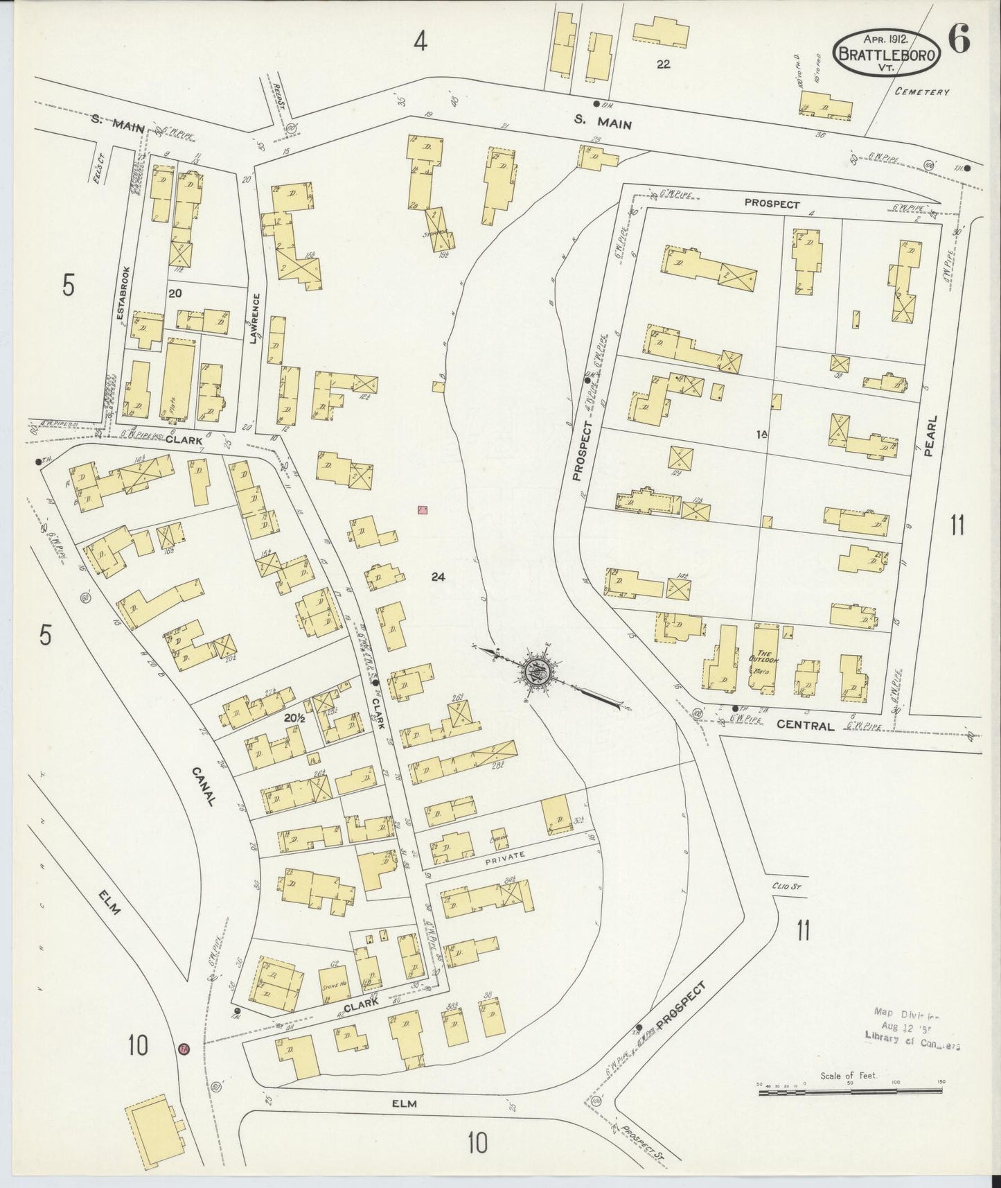 Sanborn Fire Insurance Map from Brattleboro, Windham County, Vermont (1912), Sheet #0006 - Complete Map Set gallery image, historic Sanborn map, vintage wall art, Vermont Vermont