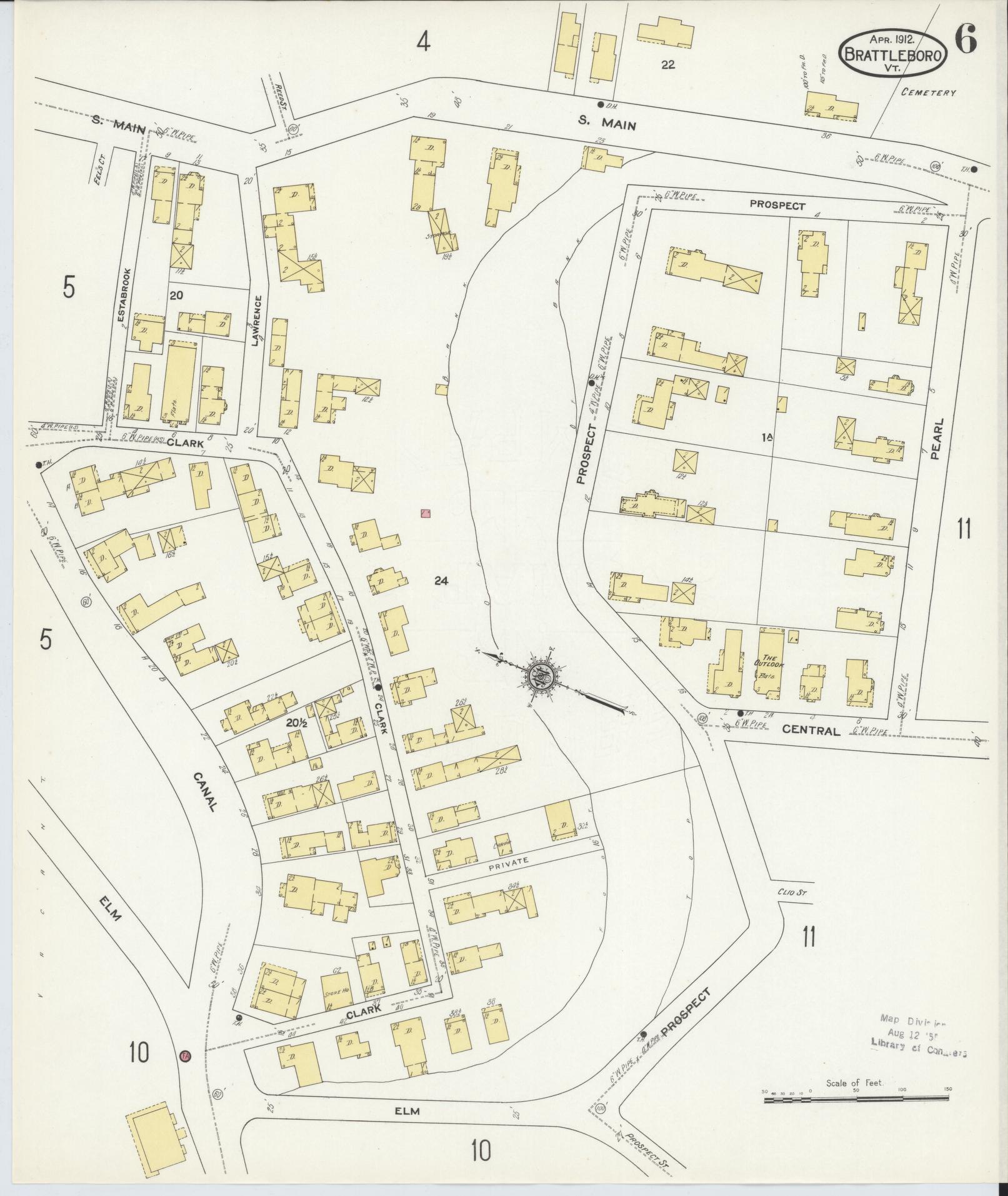 Sanborn Fire Insurance Map from Brattleboro, Windham County, Vermont (1912), Sheet #0006 - Complete Map Set gallery image, historic Sanborn map, vintage wall art, Vermont Vermont