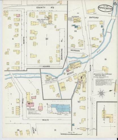 Sanborn Fire Insurance Map from Bennington, Bennington County, Vermont (1891), Sheet #0006 - Complete Map Set gallery image, historic Sanborn map, vintage wall art, Vermont Vermont