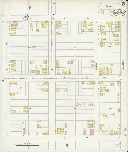 Sanborn Fire Insurance Map from Brunswick, Glynn County, Georgia (1898), Sheet #0005 - Complete Map Set gallery image, historic Sanborn map, vintage wall art, Georgia Georgia