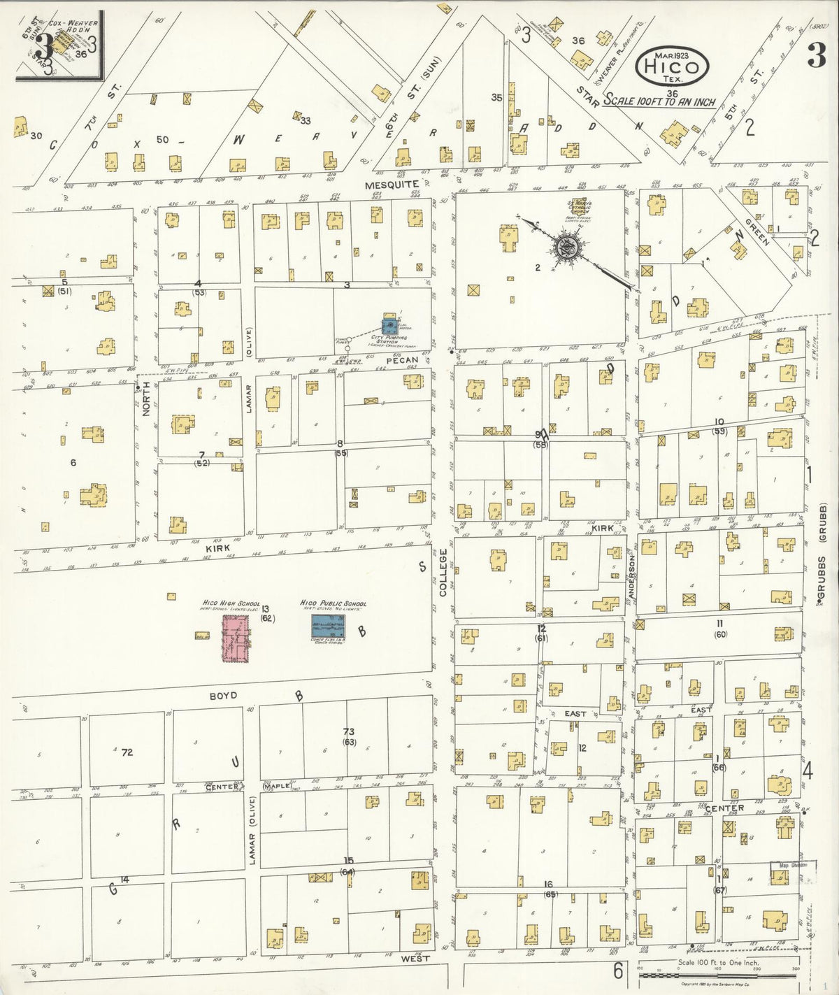 Sanborn Fire Insurance Map from Hico, Hamilton County, Texas (1923), Sheet #0003 - Historic Sanborn Fire Insurance Map Print, vintage old map wall art, antique decor, genealogy gift, Texas Texas map