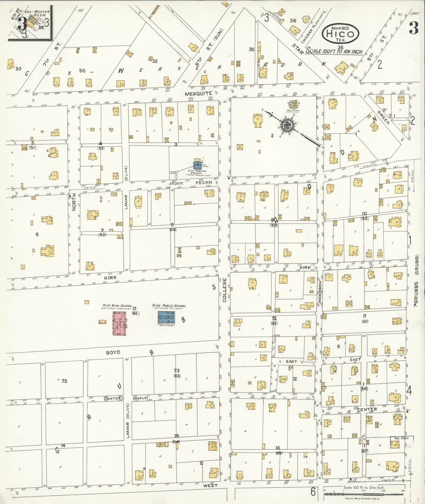 Sanborn Fire Insurance Map from Hico, Hamilton County, Texas (1923), Sheet #0003 - Historic Sanborn Fire Insurance Map Print, vintage old map wall art, antique decor, genealogy gift, Texas Texas map