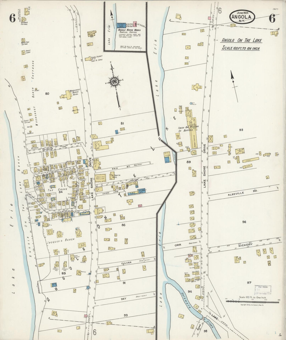 Sanborn Fire Insurance Map from Angola, Erie County, New York (1924), Sheet #0006 - Historic Sanborn Fire Insurance Map Print, vintage old map wall art, antique decor, genealogy gift, New York New York map
