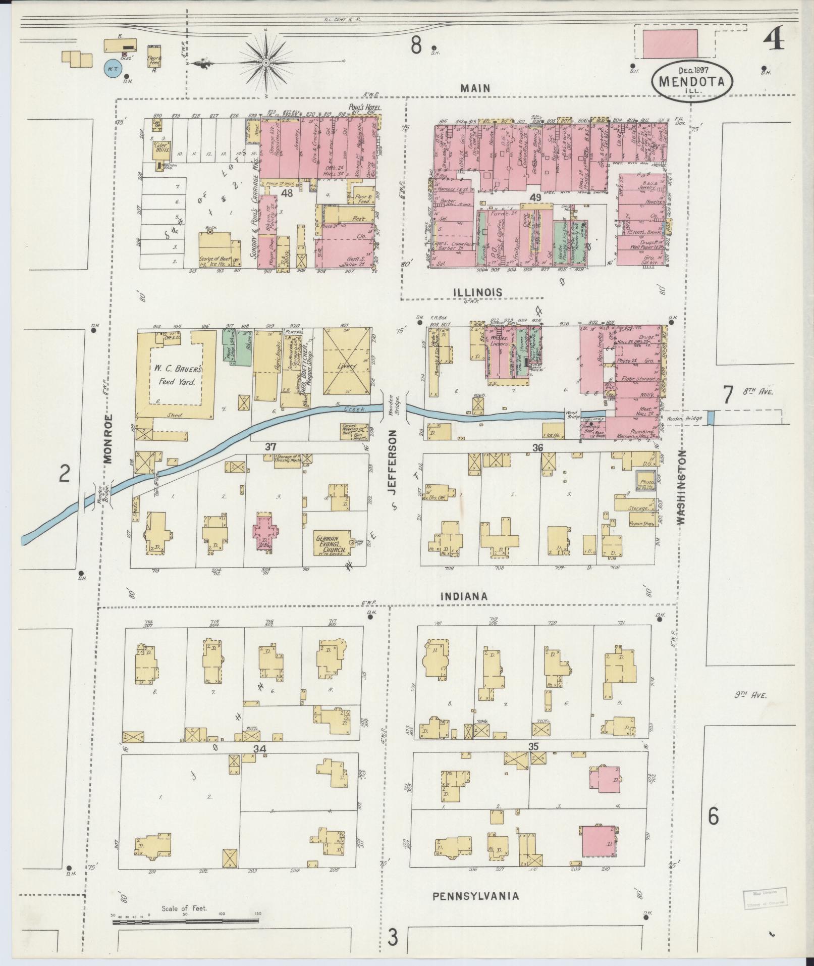 Sanborn Fire Insurance Map from Mendota, La Salle County, Illinois (1897), Sheet #0004 - Complete Map Set gallery image, historic Sanborn map, vintage wall art, Illinois Illinois