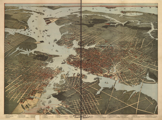 Bird's eye view of Norfolk, Portsmouth and Berkley, Norfolk Co., Va. (1891) – Historic Bird’s-Eye View Panorama Print