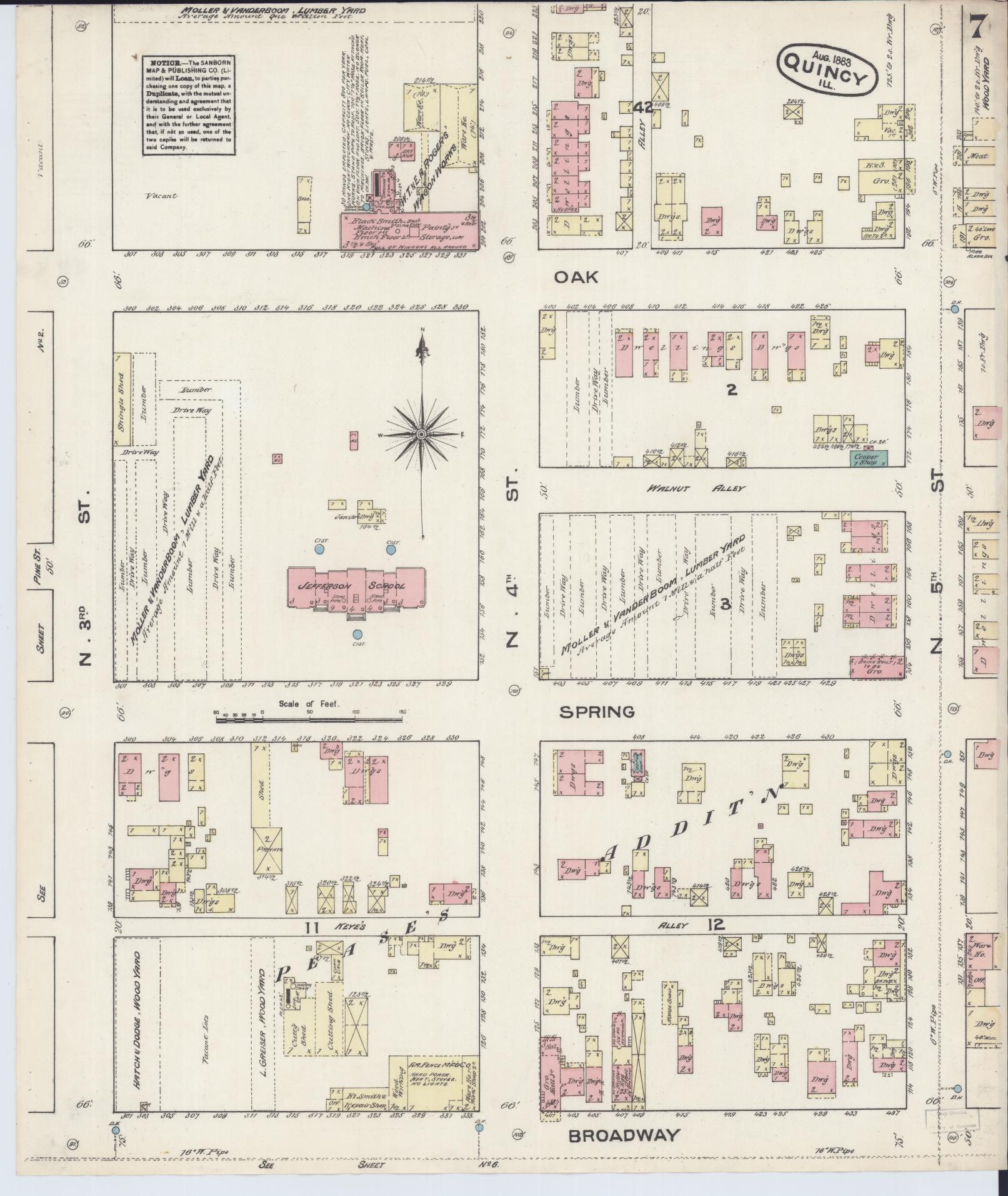 Sanborn Fire Insurance Map from Quincy, Adams County, Illinois (1883), Sheet #0007 - Complete Map Set gallery image, historic Sanborn map, vintage wall art, Illinois Illinois