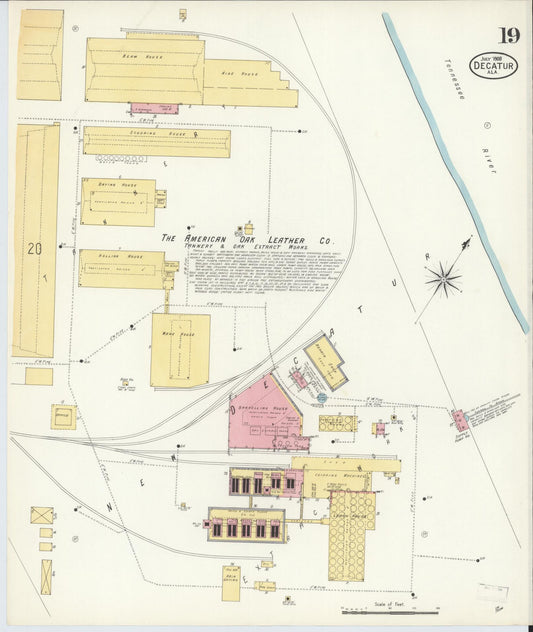 Sanborn Fire Insurance Map from Decatur, Morgan County, Alabama (1908), Sheet #0019 - Historic Sanborn Fire Insurance Map Print, vintage old map wall art, antique decor, genealogy gift, Alabama Alabama map