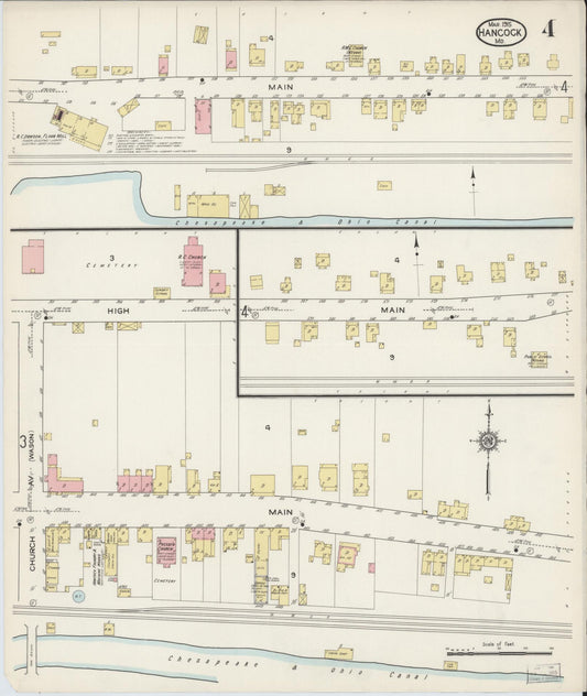Sanborn Fire Insurance Map from Hancock, Washington County, Maryland (1915), Sheet #0004 - Historic Sanborn Fire Insurance Map Print, vintage old map wall art, antique decor, genealogy gift, Maryland Maryland map