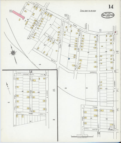 Sanborn Fire Insurance Map from Wallingford, New Haven County, Connecticut (1919), Sheet #0014 - Complete Map Set gallery image, historic Sanborn map, vintage wall art, Connecticut Connecticut