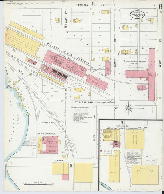 Sanborn Fire Insurance Map from Holland, Ottawa County, Michigan (1902), Sheet #0009 - Historic Sanborn Fire Insurance Map Print, vintage old map wall art, antique decor, genealogy gift, Michigan Michigan map