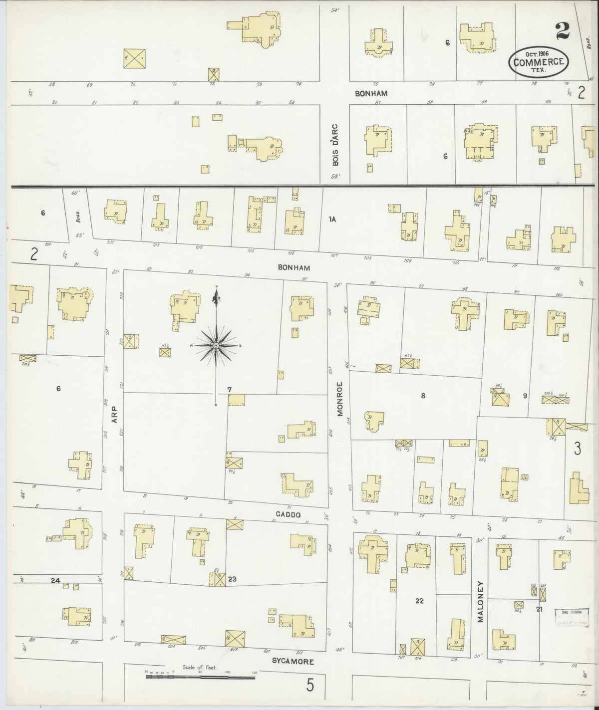 Sanborn Fire Insurance Map from Commerce, Hunt County, Texas (1906), Sheet #0002 - Historic Sanborn Fire Insurance Map Print, vintage old map wall art, antique decor, genealogy gift, Texas Texas map