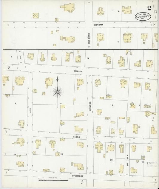 Sanborn Fire Insurance Map from Commerce, Hunt County, Texas (1906), Sheet #0002 - Historic Sanborn Fire Insurance Map Print, vintage old map wall art, antique decor, genealogy gift, Texas Texas map