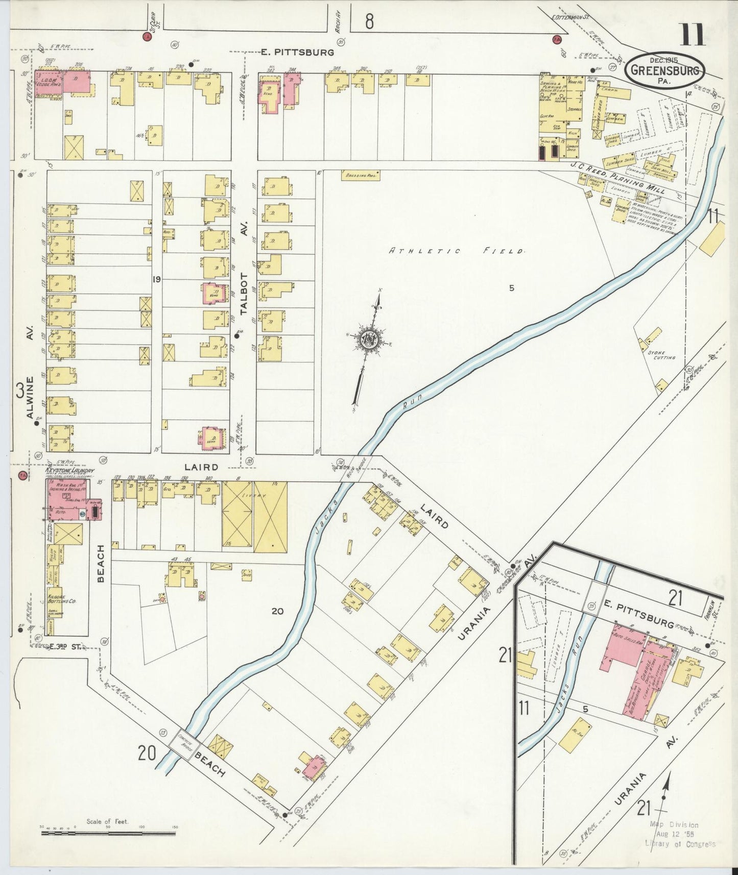 Sanborn Fire Insurance Map from Greensburg, Westmoreland County, Pennsylvania (1915), Sheet #0011 - Historic Sanborn Fire Insurance Map Print, vintage old map wall art, antique decor, genealogy gift, Pennsylvania Pennsylvania map