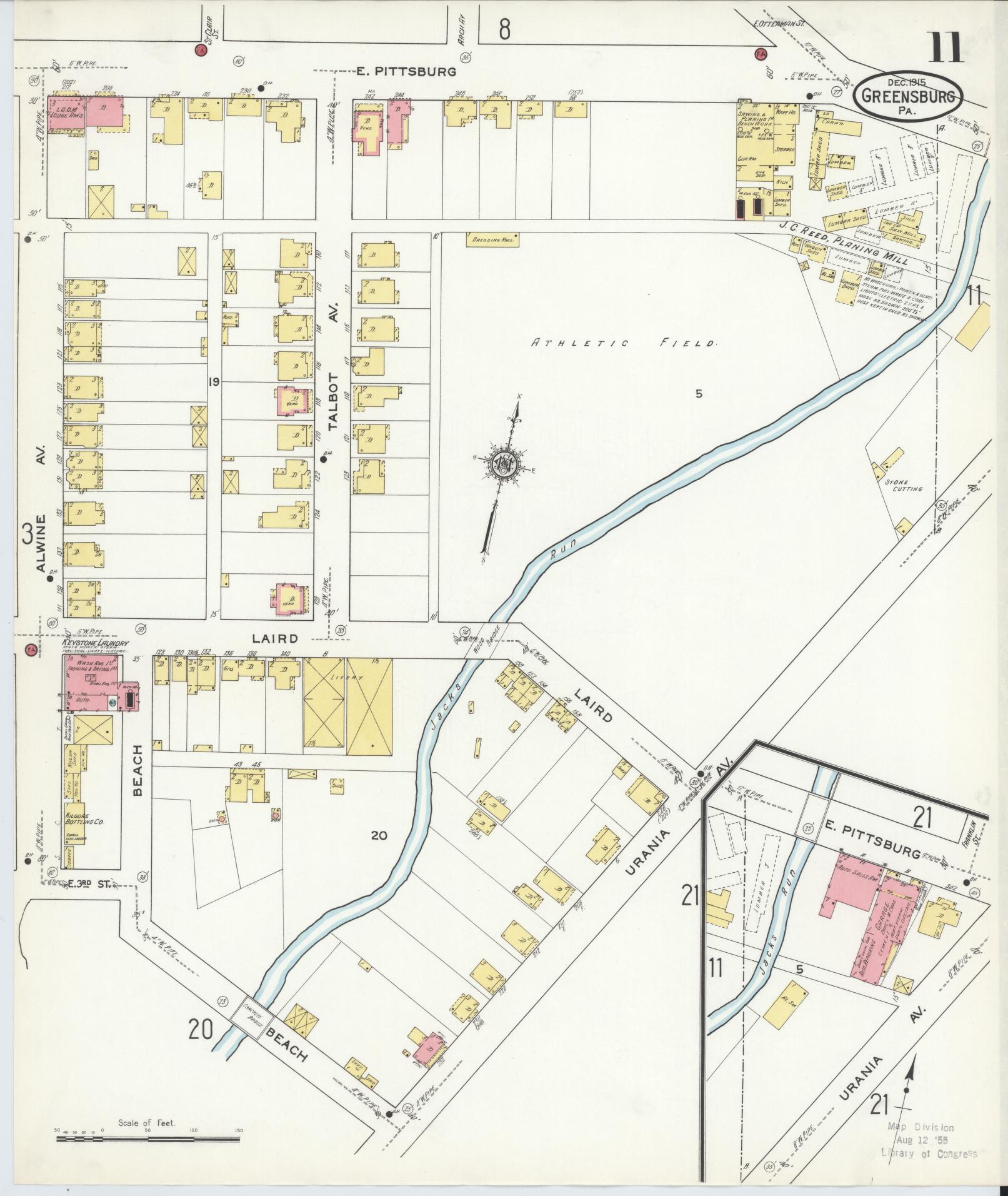 Sanborn Fire Insurance Map from Greensburg, Westmoreland County, Pennsylvania (1915), Sheet #0011 - Historic Sanborn Fire Insurance Map Print, vintage old map wall art, antique decor, genealogy gift, Pennsylvania Pennsylvania map
