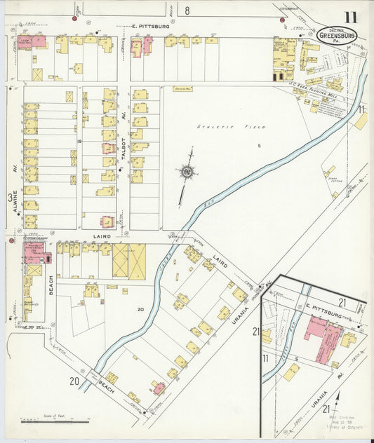Sanborn Fire Insurance Map from Greensburg, Westmoreland County, Pennsylvania (1915), Sheet #0011 - Historic Sanborn Fire Insurance Map Print, vintage old map wall art, antique decor, genealogy gift, Pennsylvania Pennsylvania map