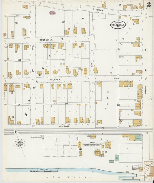 Frederick, Maryland - 1899 - Sanborn Fire Insurance Map, Sheet #0002 - Historic Sanborn Fire Insurance Map Print, Frederick Maryland 1899 0002 vintage old map wall art