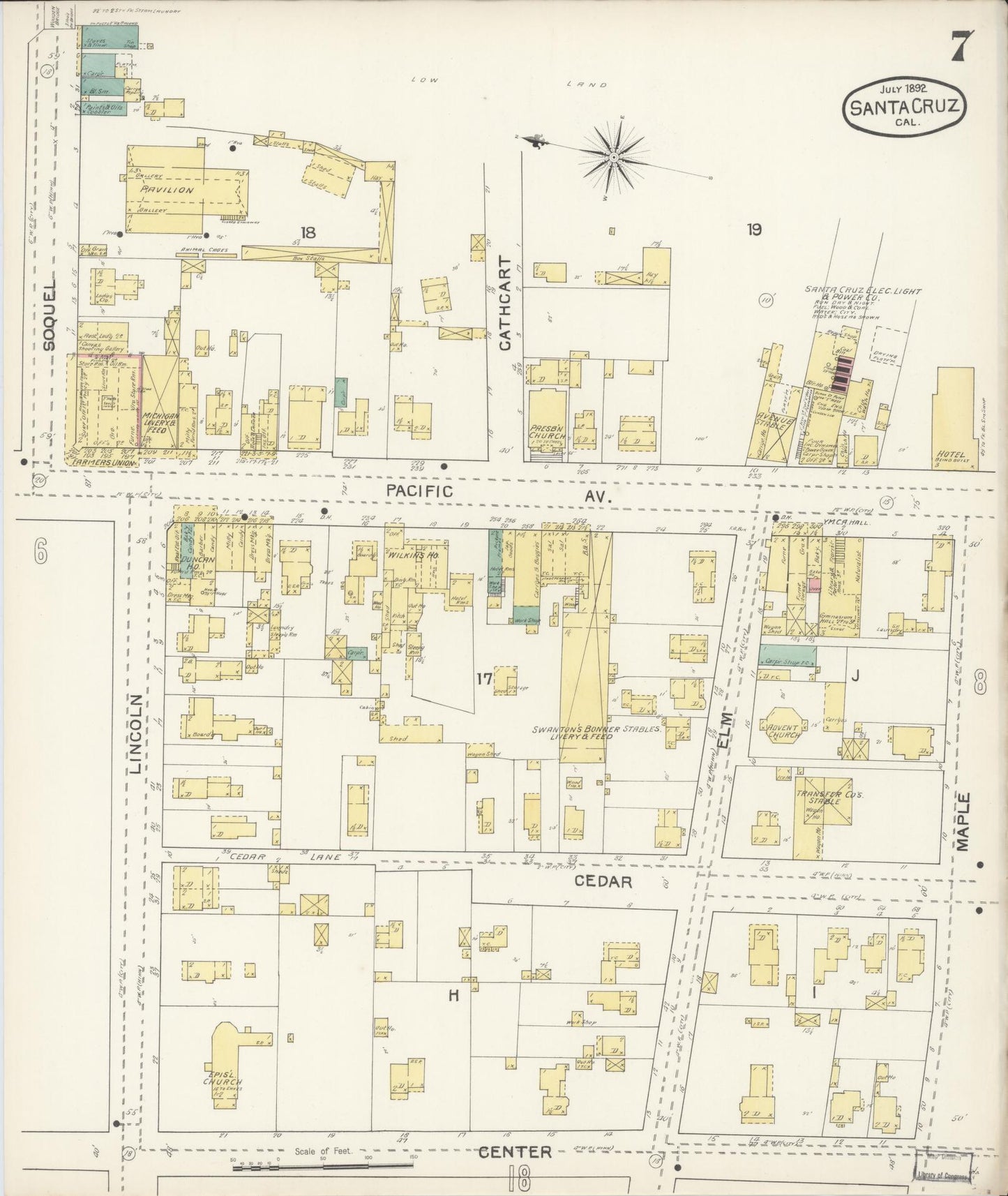 Sanborn Fire Insurance Map from Santa Cruz, Santa Cruz County, California (1892), Sheet #0007 - Complete Map Set gallery image, historic Sanborn map, vintage wall art, California California