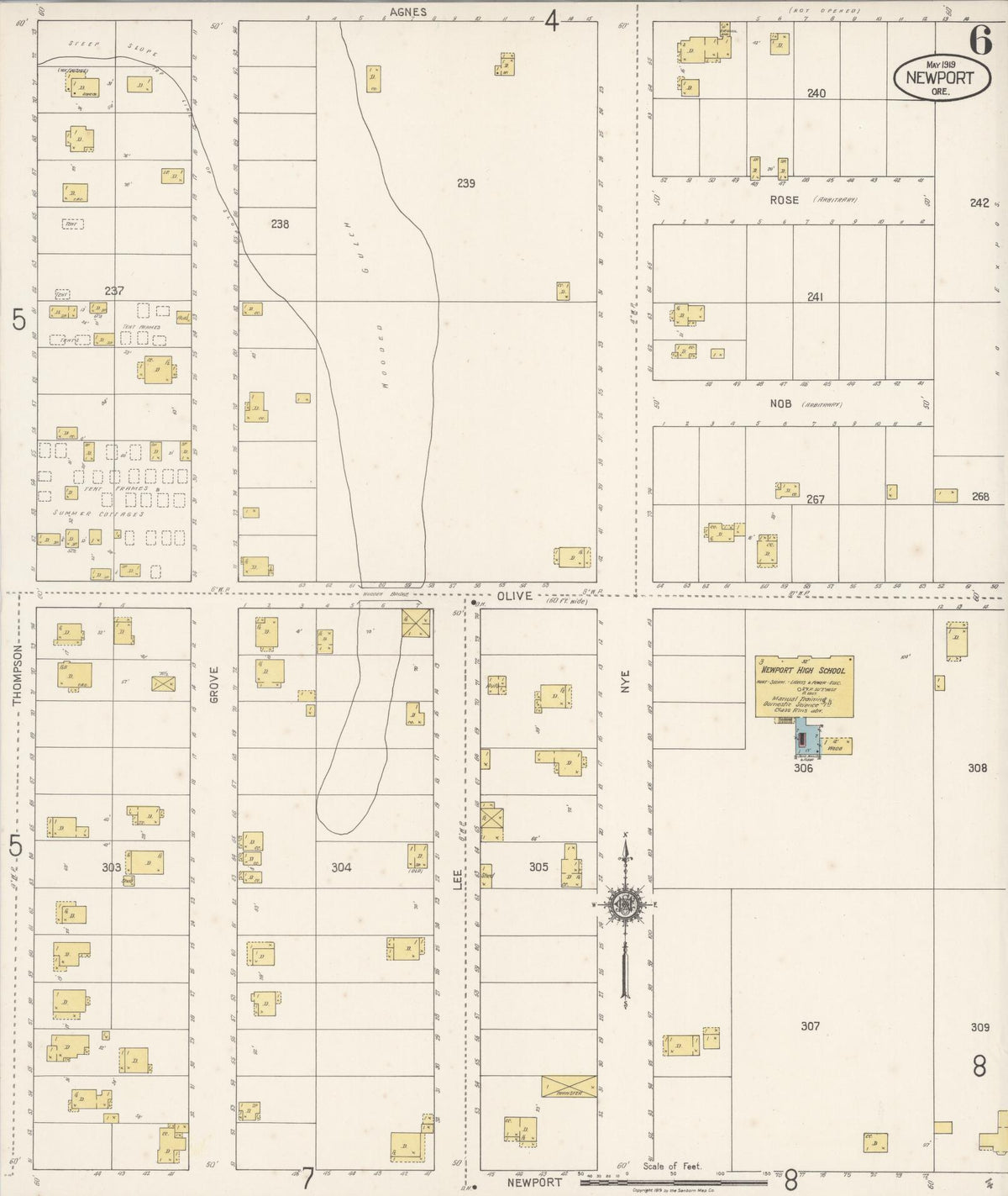 Sanborn Fire Insurance Map from Newport, Lincoln County, Oregon (1919), Sheet #0006 - Historic Sanborn Fire Insurance Map Print, vintage old map wall art, antique decor, genealogy gift, Oregon Oregon map